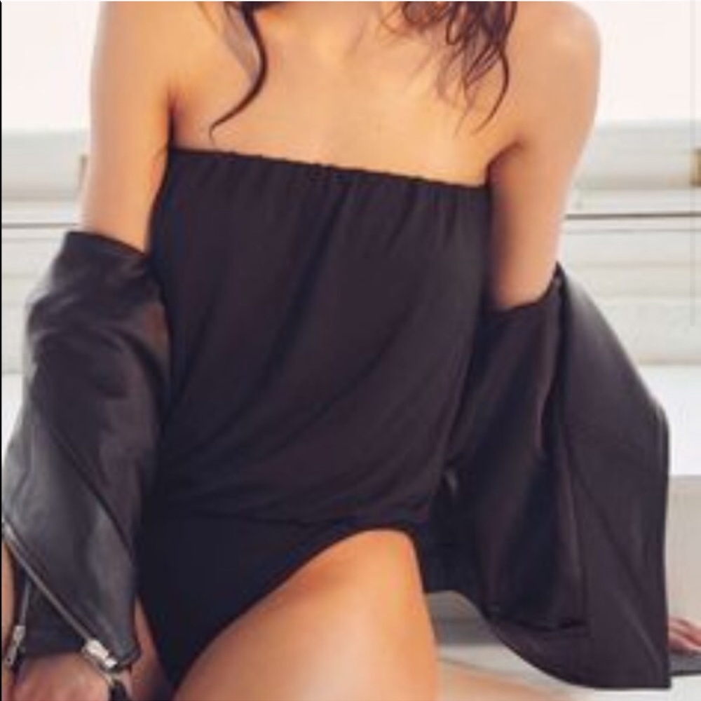 Black Strapless Tube top bodysuit-Urban Outfitters